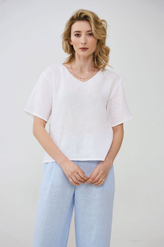 Футболка з льону з V-подібним вирізом